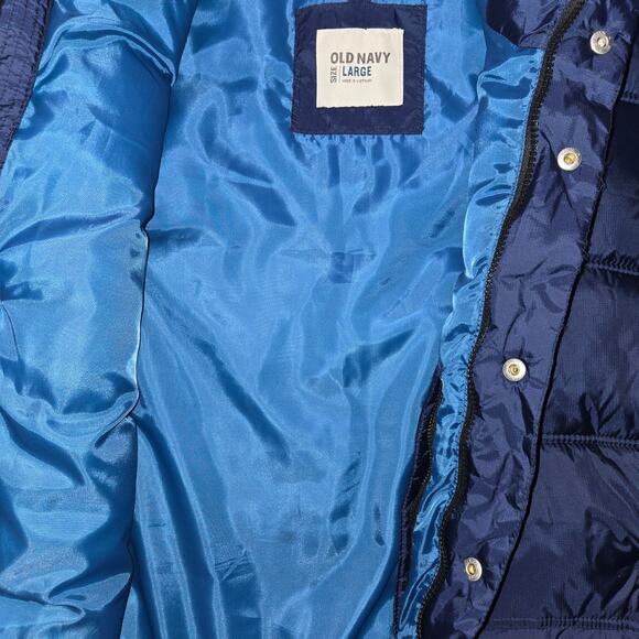 Old Navy Mens Size Large Blue Puffer Vest Jacket Poly Fill Snap Full Zip - Picture 5 of 10